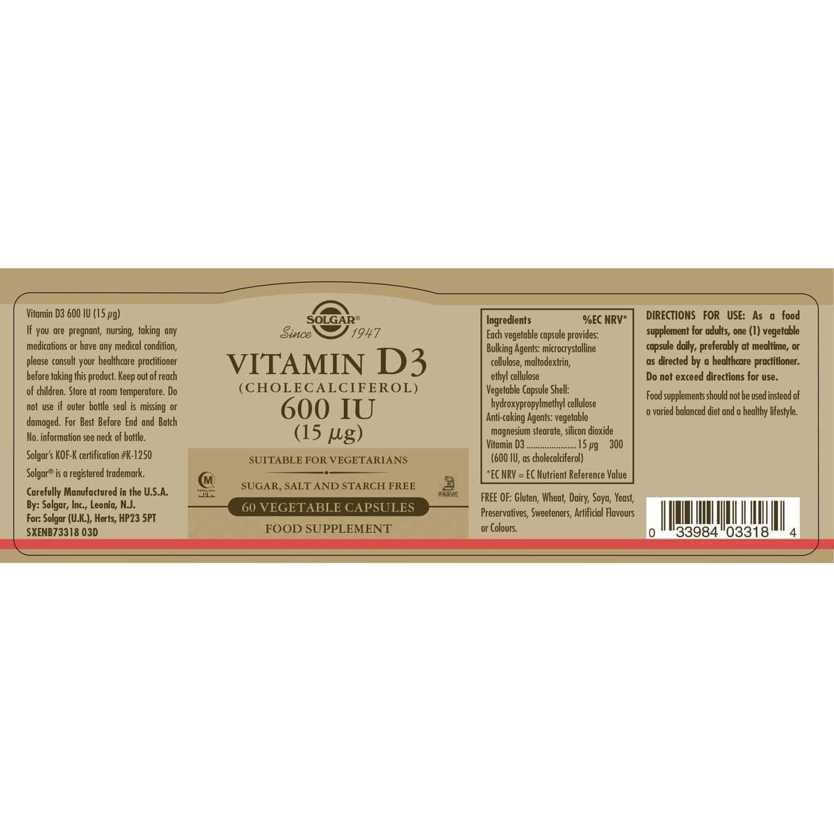 Vitamin D3 (kolekalciferol) Solgar 600 iu 60 Kapslar - Image 4