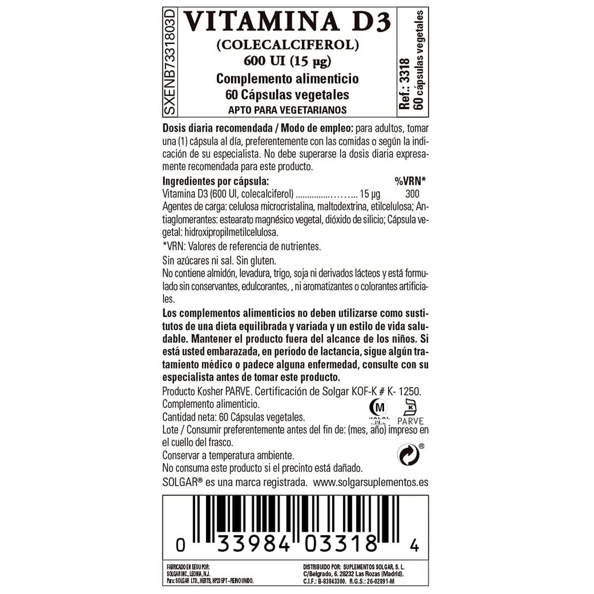 Vitamin D3 (kolekalciferol) Solgar 600 iu 60 Kapslar - Image 5