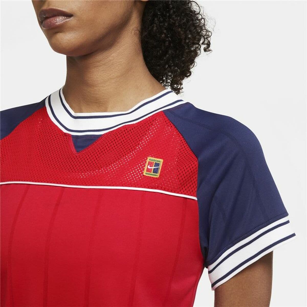 Damen Kurzarm-T-Shirt Nike Tennis Blau Rot - Image 3