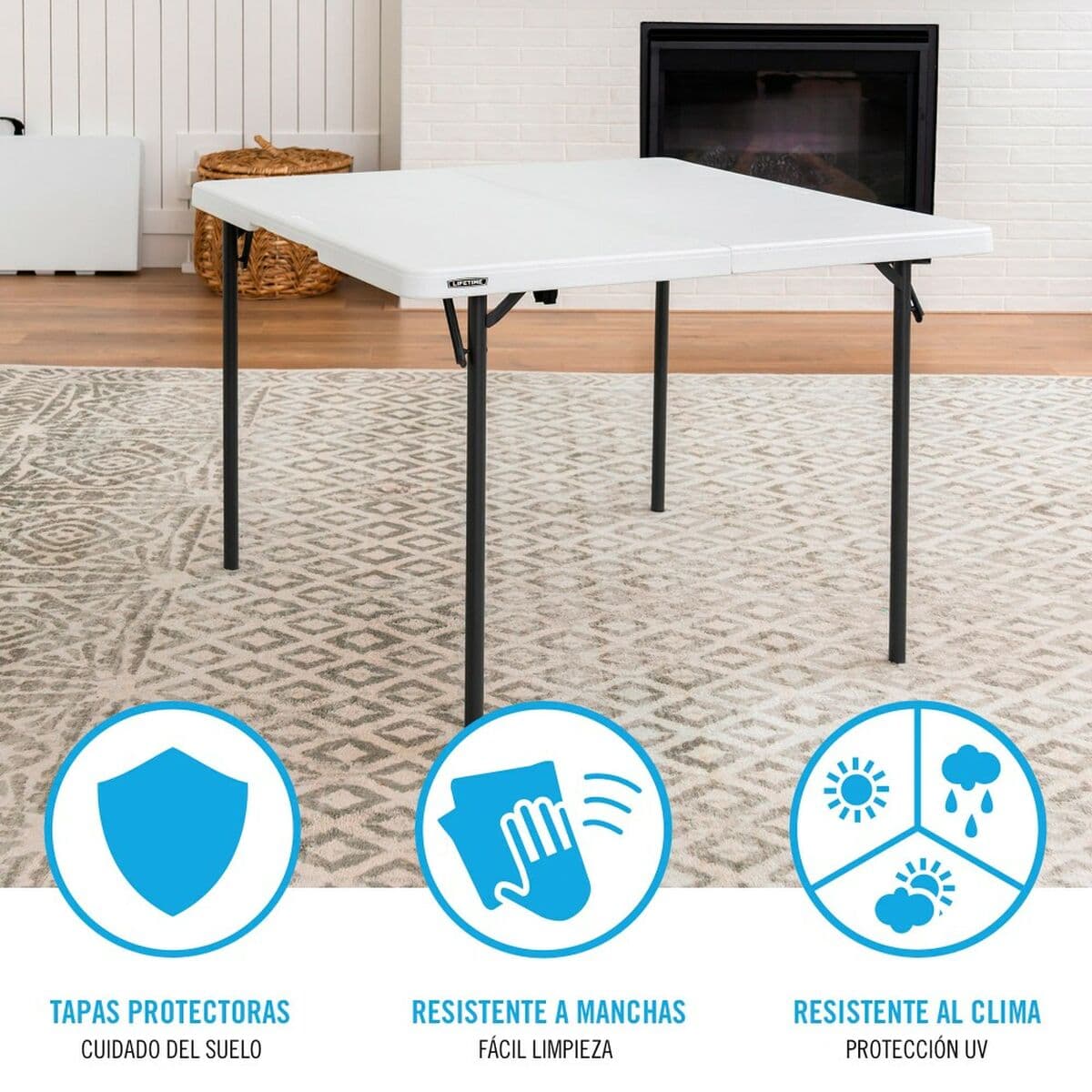 Mesa Plegable Lifetime Blanco Acero Plástico 94 x 74 x 94 cm - Image 4