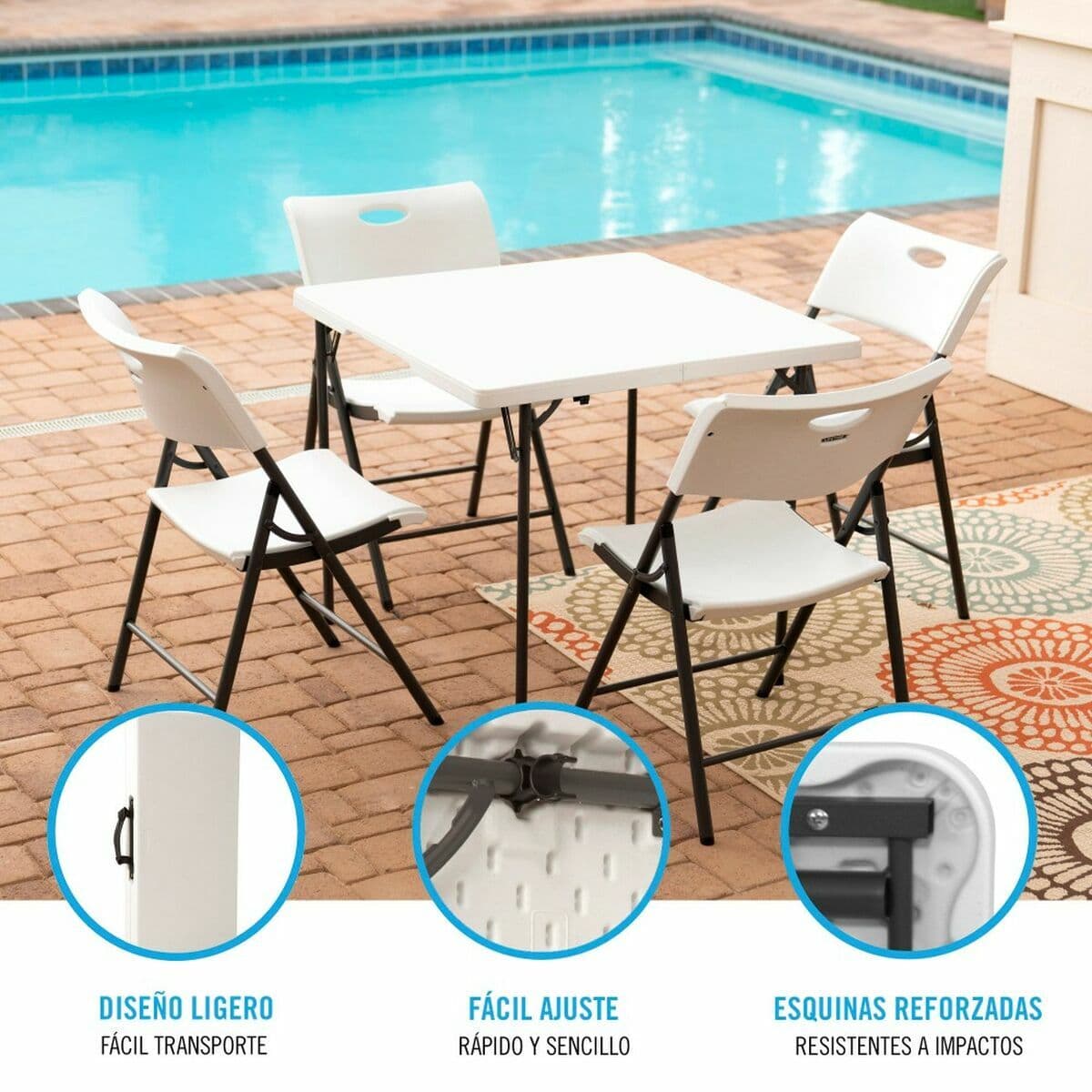 Mesa Plegable Lifetime Blanco Cuadrada Acero Plástico 86 x 86 x 74 cm - Image 3