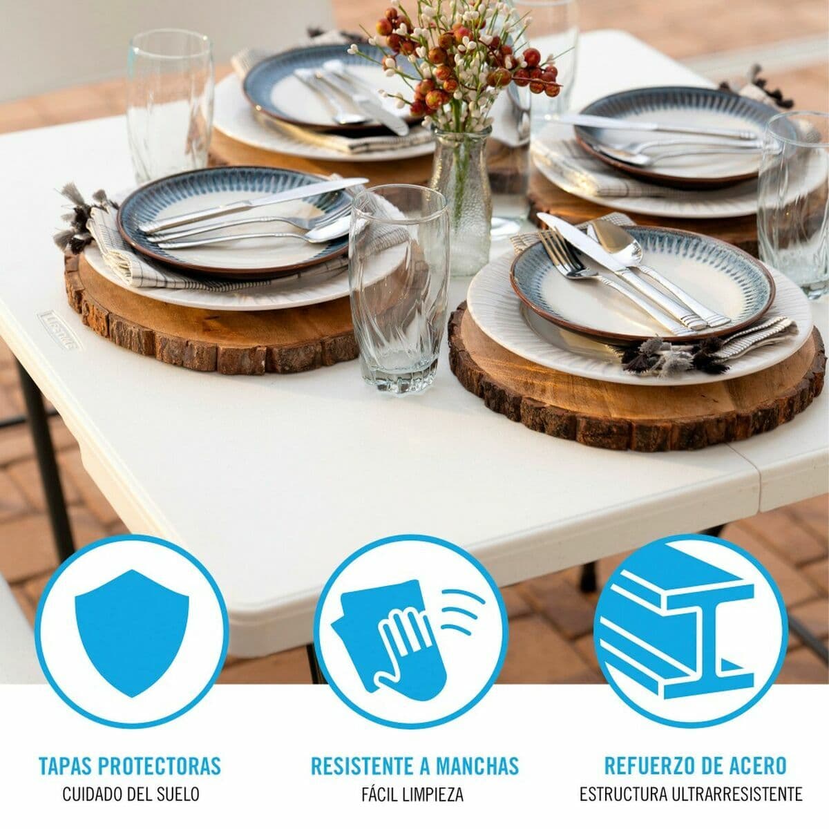 Mesa Plegable Lifetime Blanco Cuadrada Acero Plástico 86 x 86 x 74 cm - Image 4