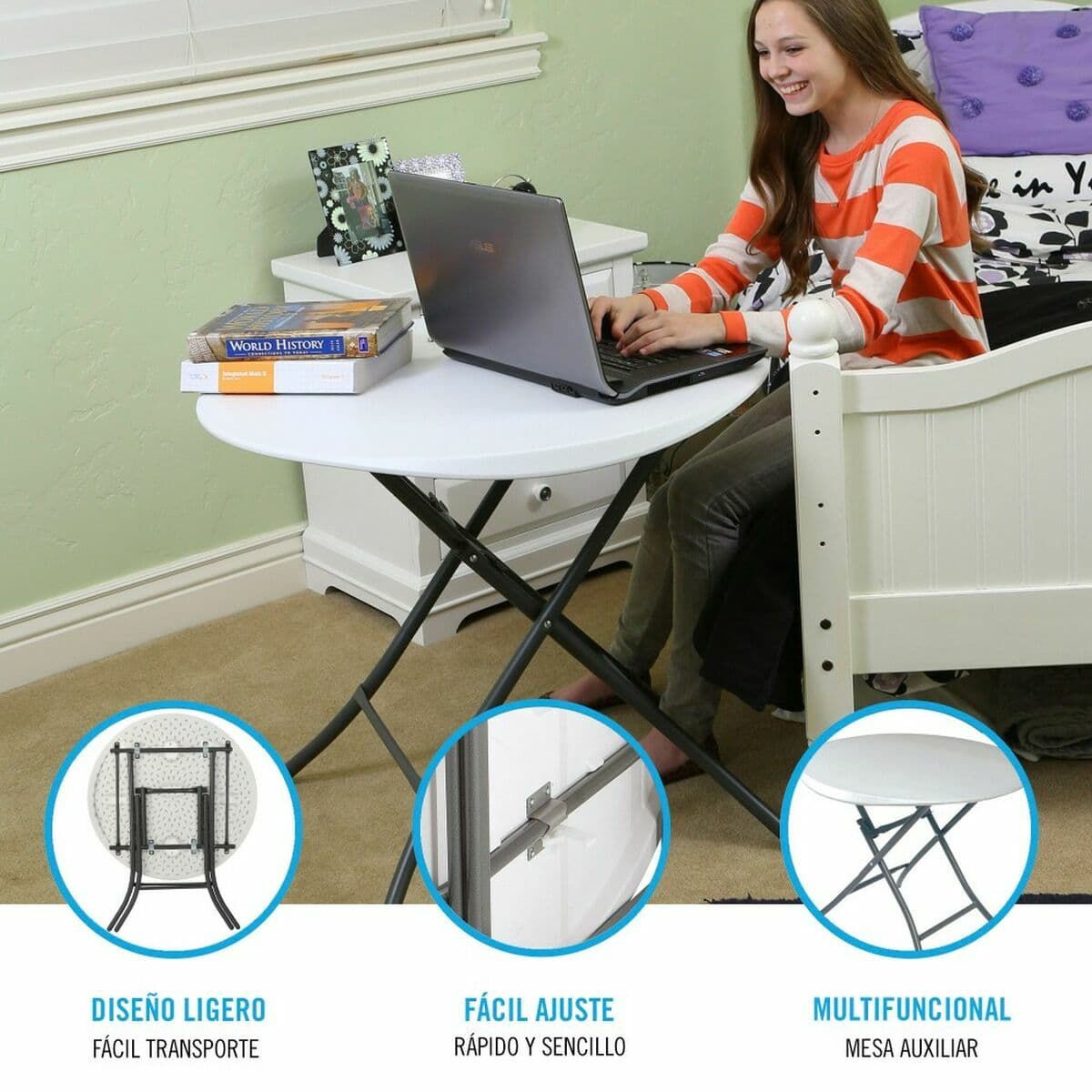 Mesa Plegable Lifetime Blanco Redonda Acero Plástico 83 x 73,5 cm - Image 3