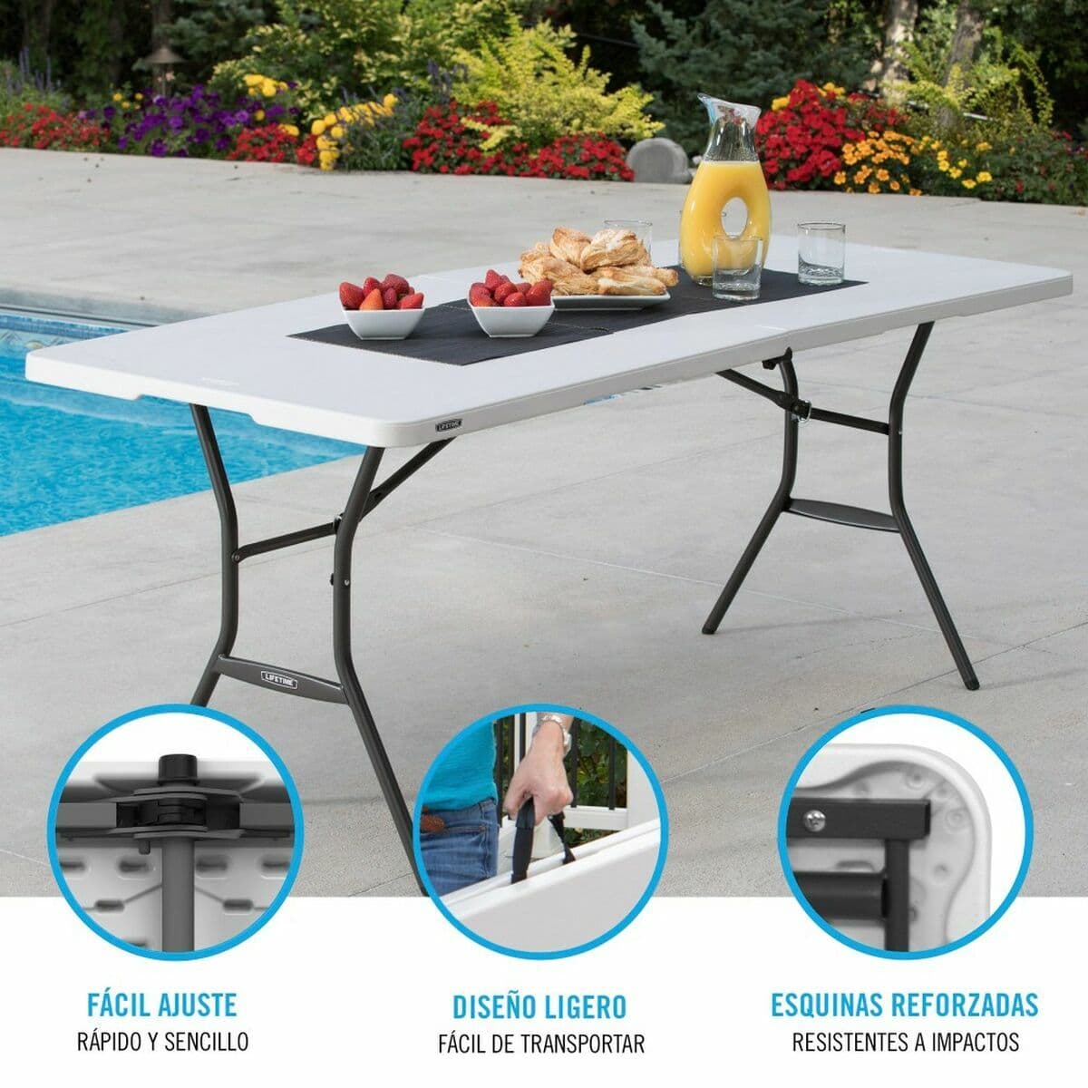 Fällbord Lifetime Vit Rektangulär Stål Plast 185 x 76 x 74 cm - Image 3