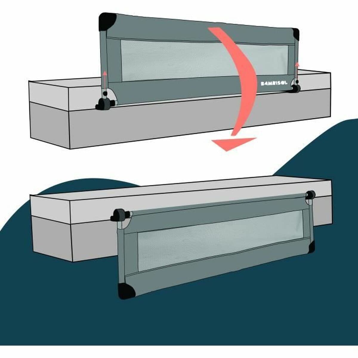 Säkerhetsräcke till säng Looping BL5003G 44 x 150 cm Grå - Image 2