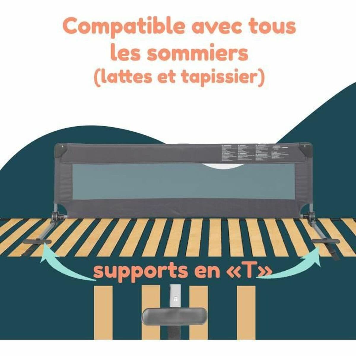 Säkerhetsräcke till säng Looping BL5003G 44 x 150 cm Grå - Image 4