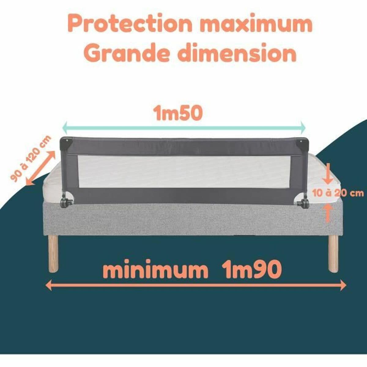 Säkerhetsräcke till säng Looping BL5003G 44 x 150 cm Grå - Image 6