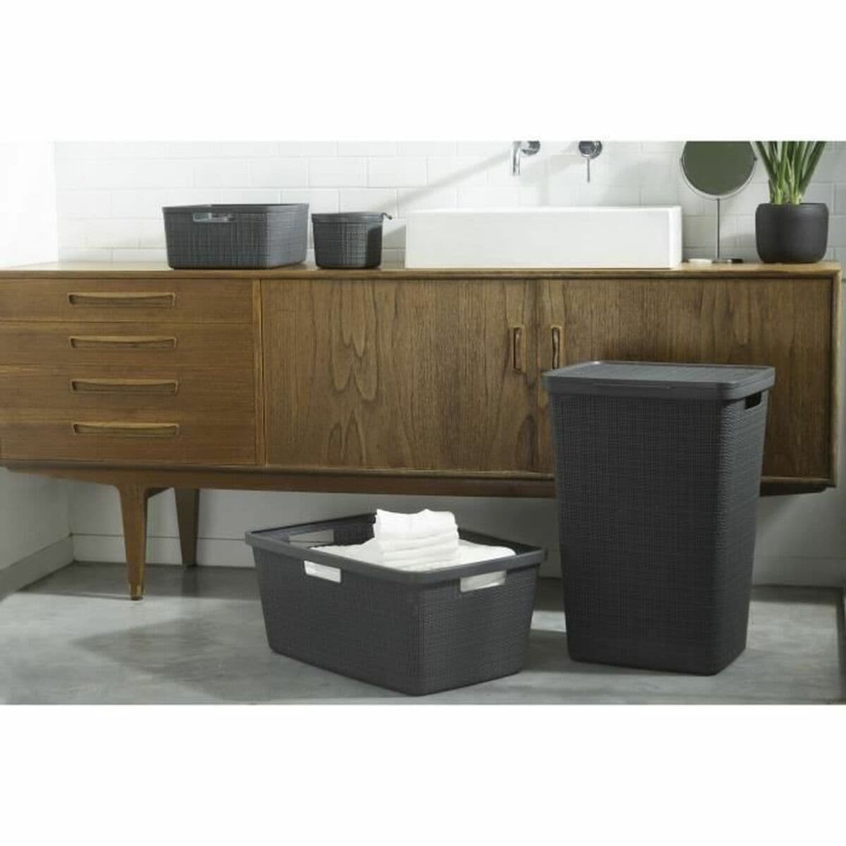 Veelzijdige mand Curver Donker grijs Jute Plastic - Image 2