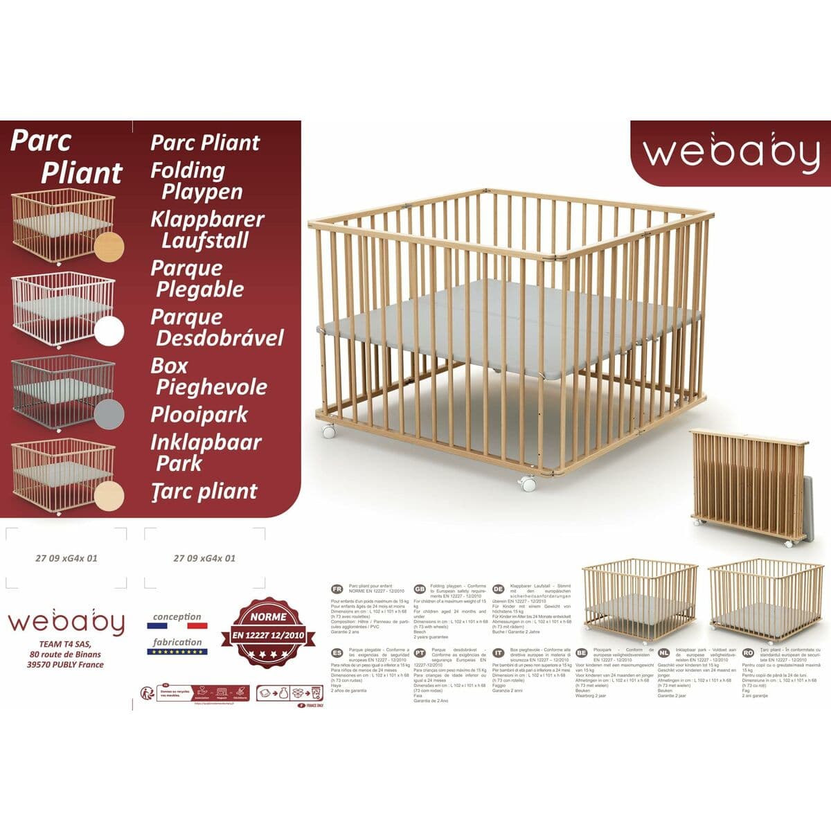 Parque de juegos WEBABY 100 x 100 cm Beige - Image 10