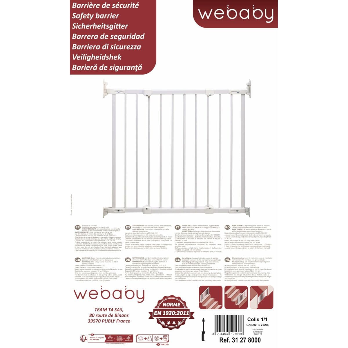 Barrera de seguridad WEBABY NONO Blanco 72-108 cm - Image 5