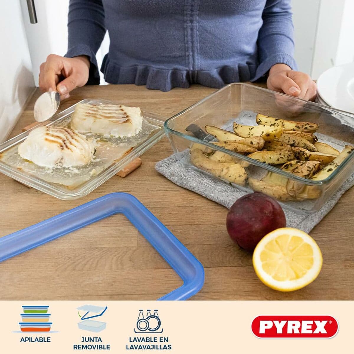 Lunchlådor, set Pyrex Blå Transparent 800 ml 3 Delar - Image 9