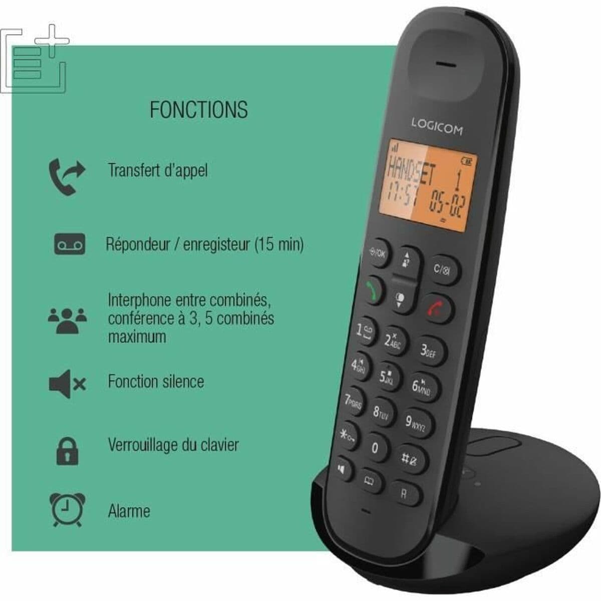 Téléphone fixe Logicom DECT ILOA 155T SOLO Noir - Image 6