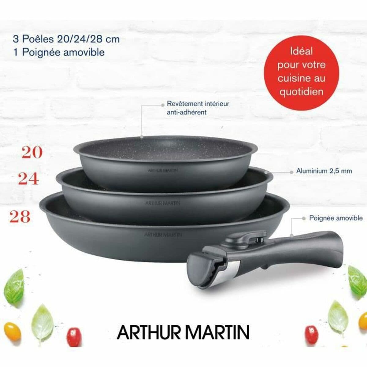 Batterie de Cuisine Arthur Martin AM521 Gris 4 Pièces - Image 2