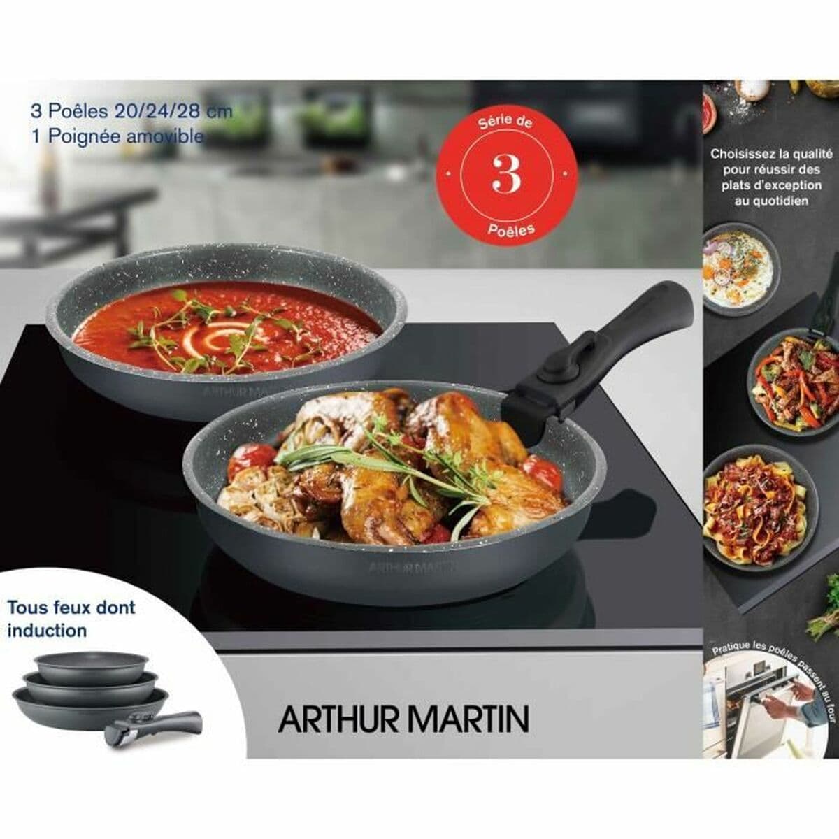 Batterie de Cuisine Arthur Martin AM521 Gris 4 Pièces - Image 3