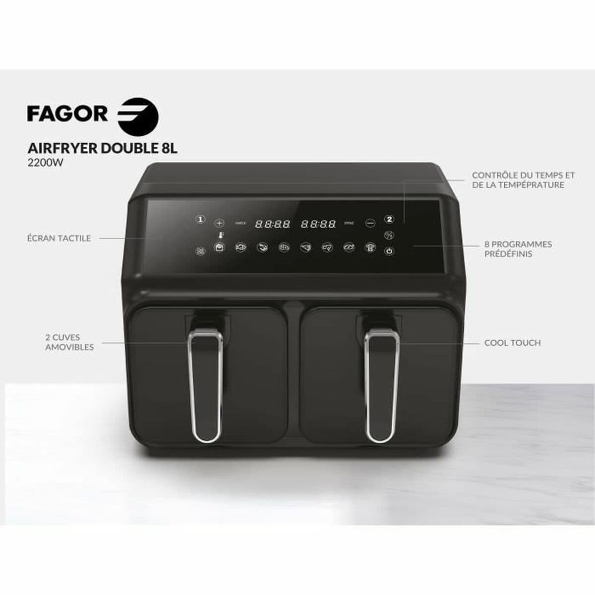 Heißluftfritteuse Fagor FG2X4L Schwarz noir 2200 W 8 L - Image 5