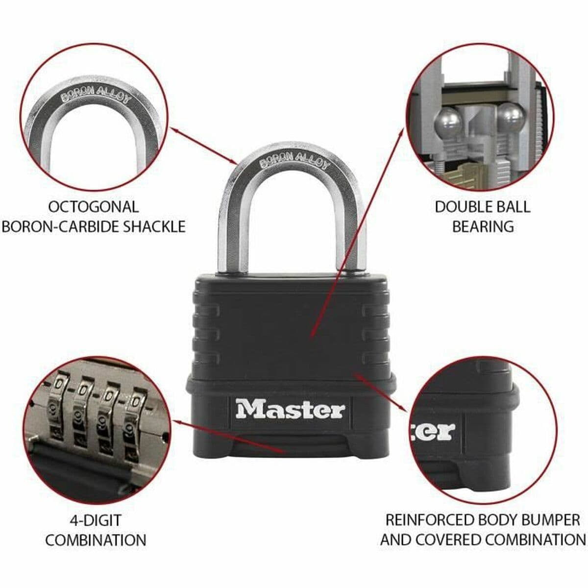 Zamek szyfrowy Master Lock M178EURD Stal Cynk Czarny - Image 3