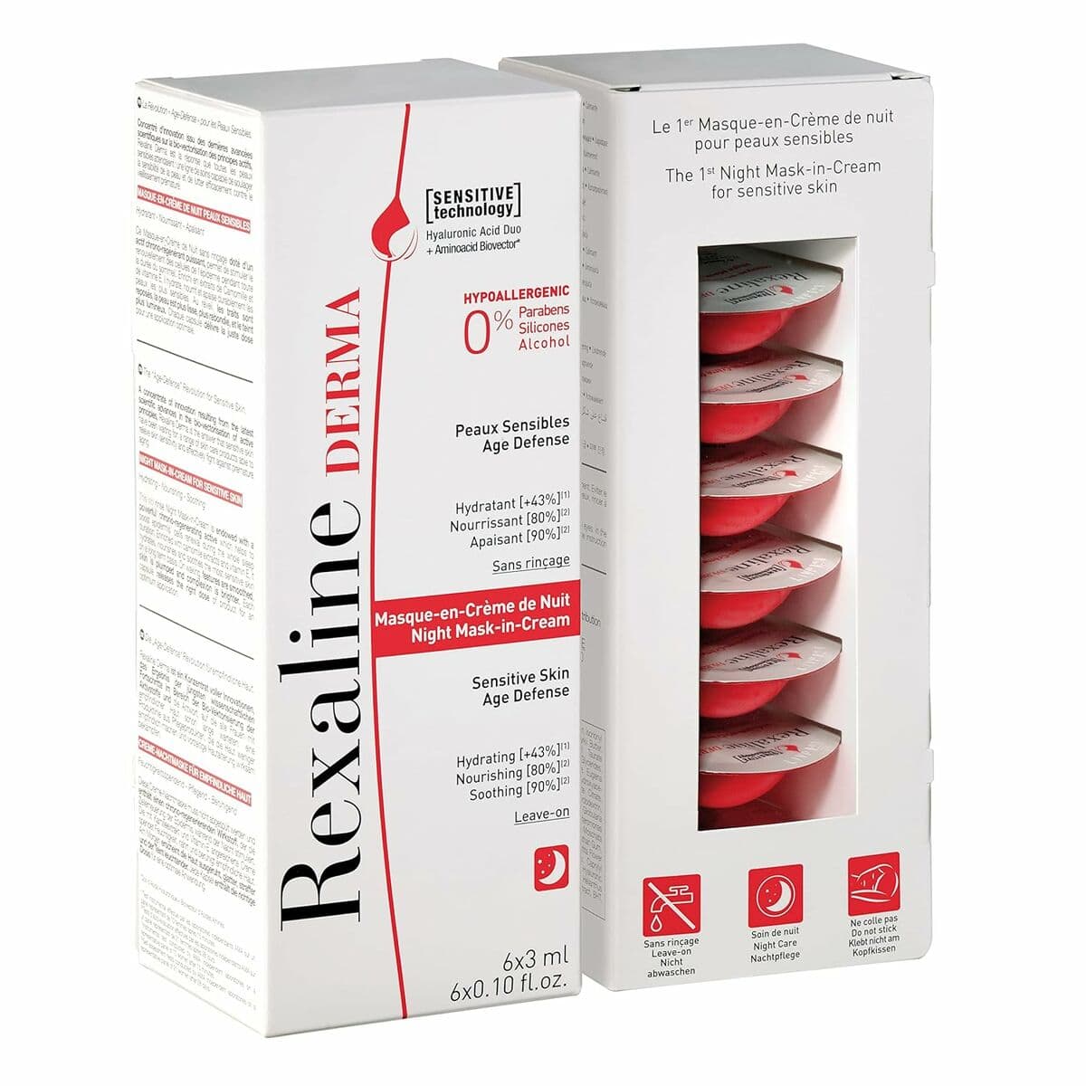 Drėkinanti kaukė nakčiai Rexaline Derma 3 ml 75 ml 3 ml x 6 Jautri oda