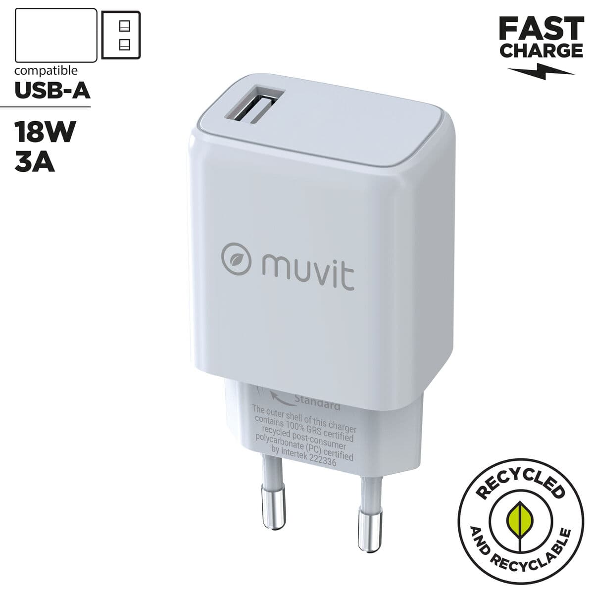 muvit for change cargador de pared USB 3A 15W blanco - Image 2