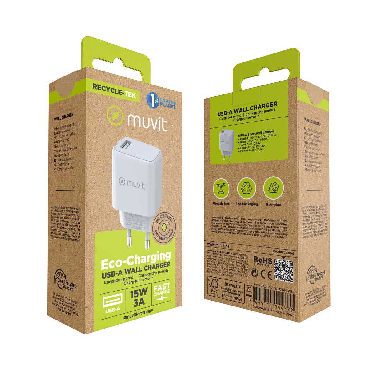 muvit for change cargador de pared USB 3A 15W blanco - Image 7