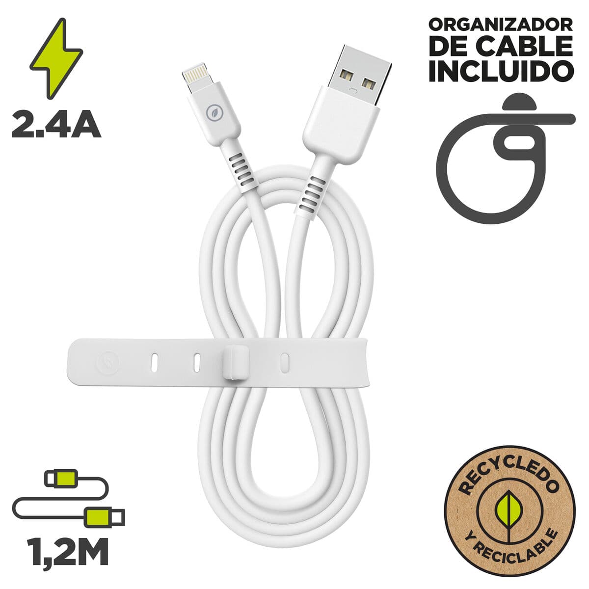 muvit for change cable USB a Lightning MFI 2,4A/12W 1,2m blanco - Image 9