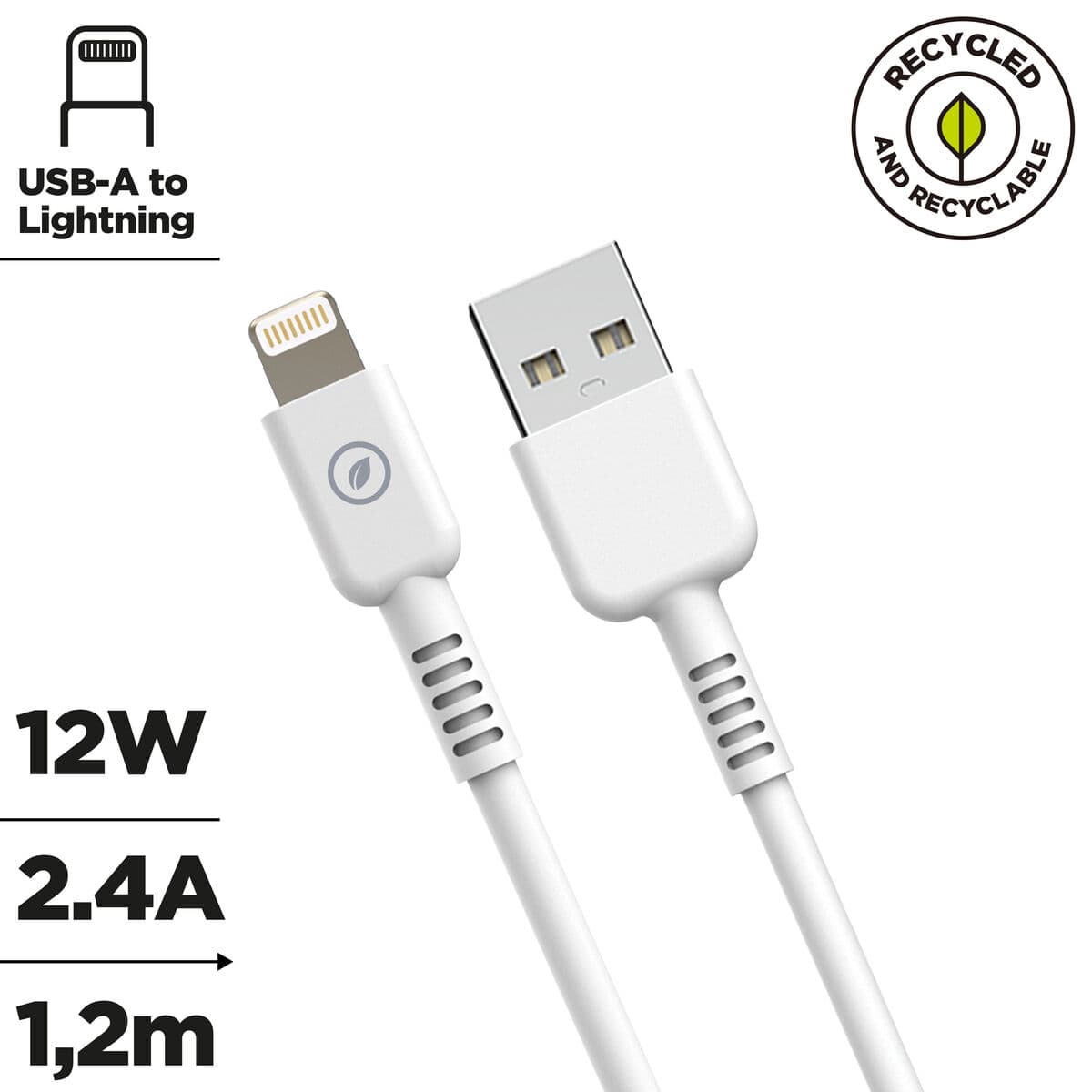 muvit for change cable USB a Lightning MFI 2,4A/12W 1,2m blanco - Image 2