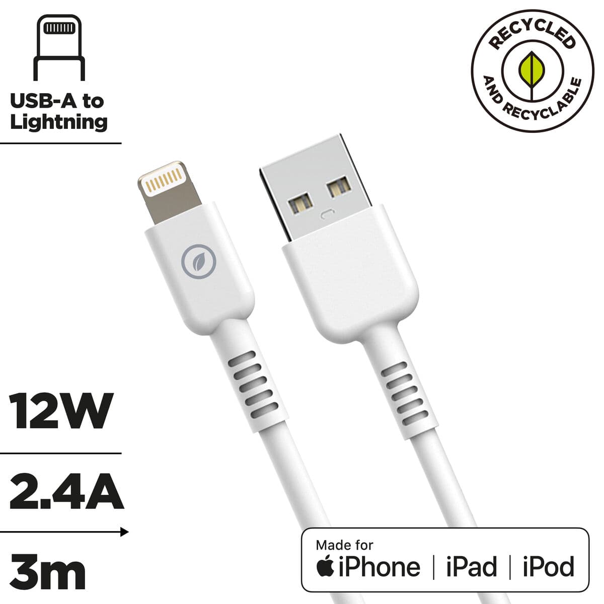 Cabo USB para Lightning Muvit for Change Branco - Image 2