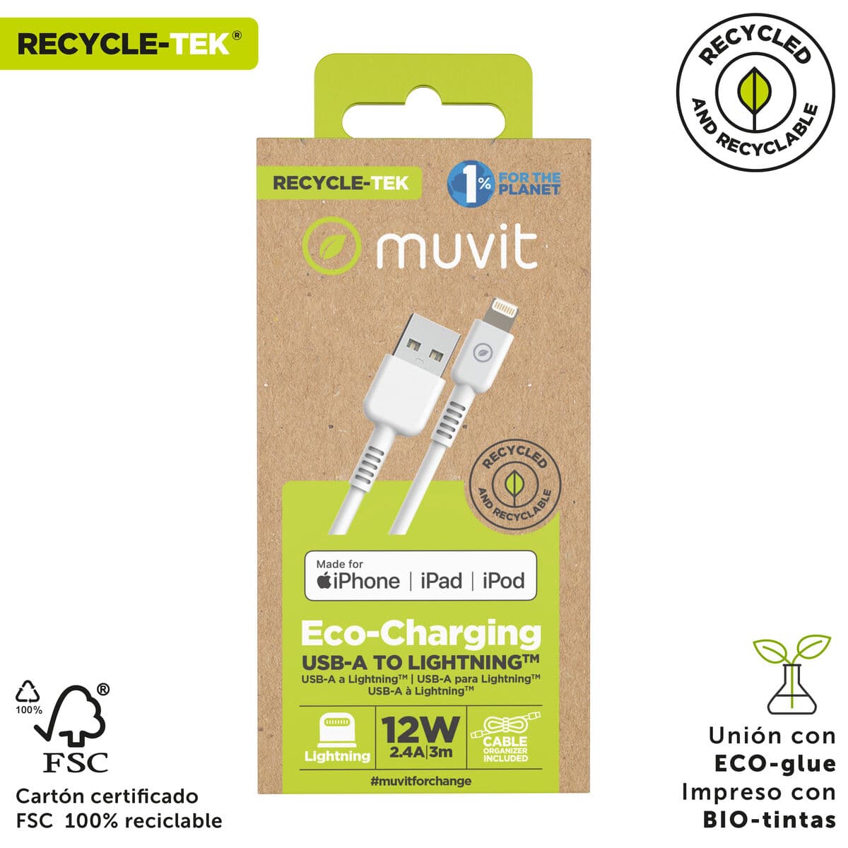 Cabo USB para Lightning Muvit for Change Branco - Image 6