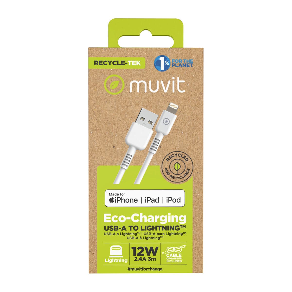 Cabo USB para Lightning Muvit for Change Branco - Image 7
