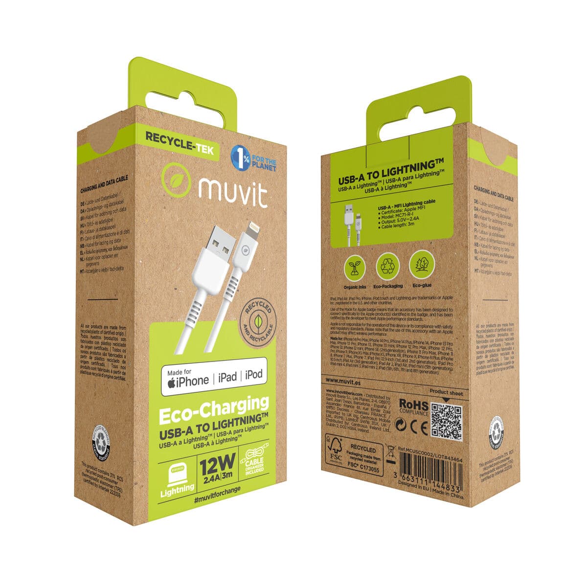 Cabo USB para Lightning Muvit for Change Branco - Image 9