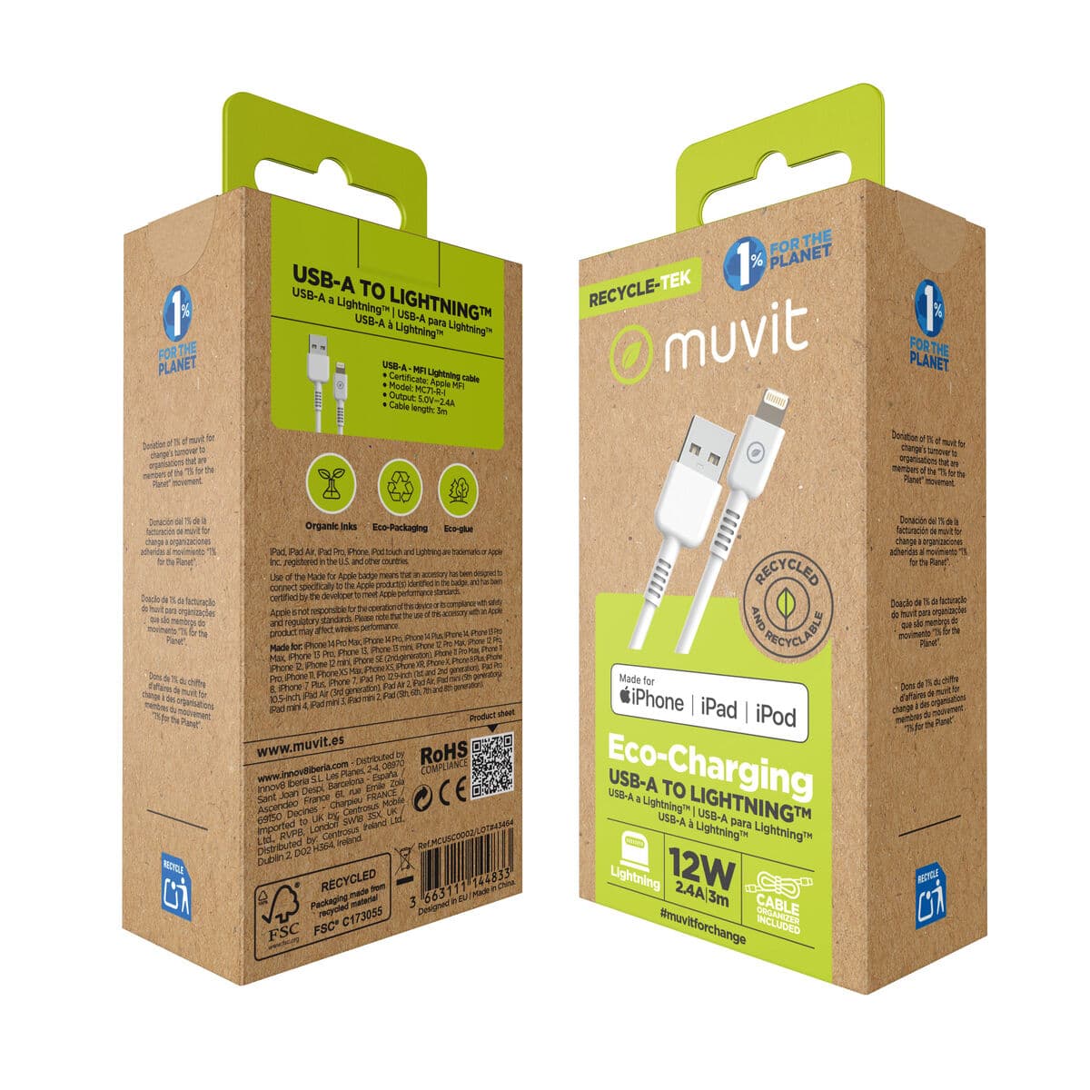Cabo USB para Lightning Muvit for Change Branco - Image 10
