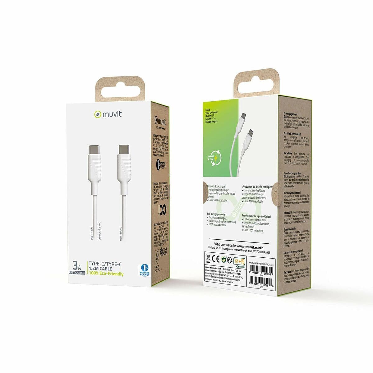 USB-C-Kabel Muvit MCUSC0008 Weiß 1,2 m - Image 3