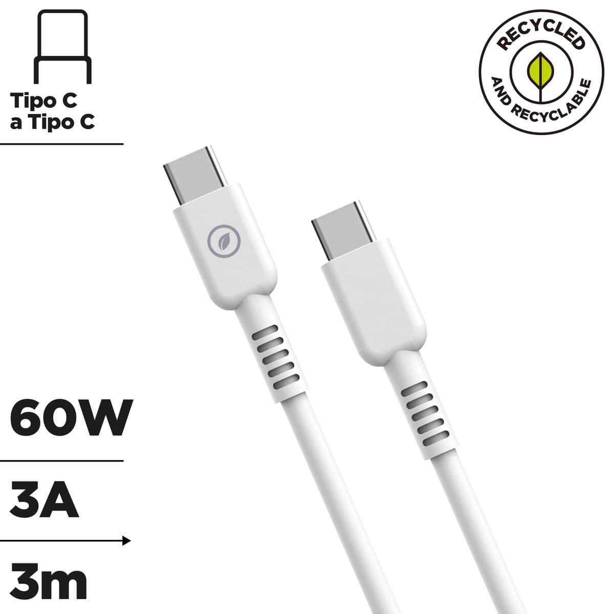 USB-C - USB-C kabelis Muvit for Change Balta 3 m - Image 2
