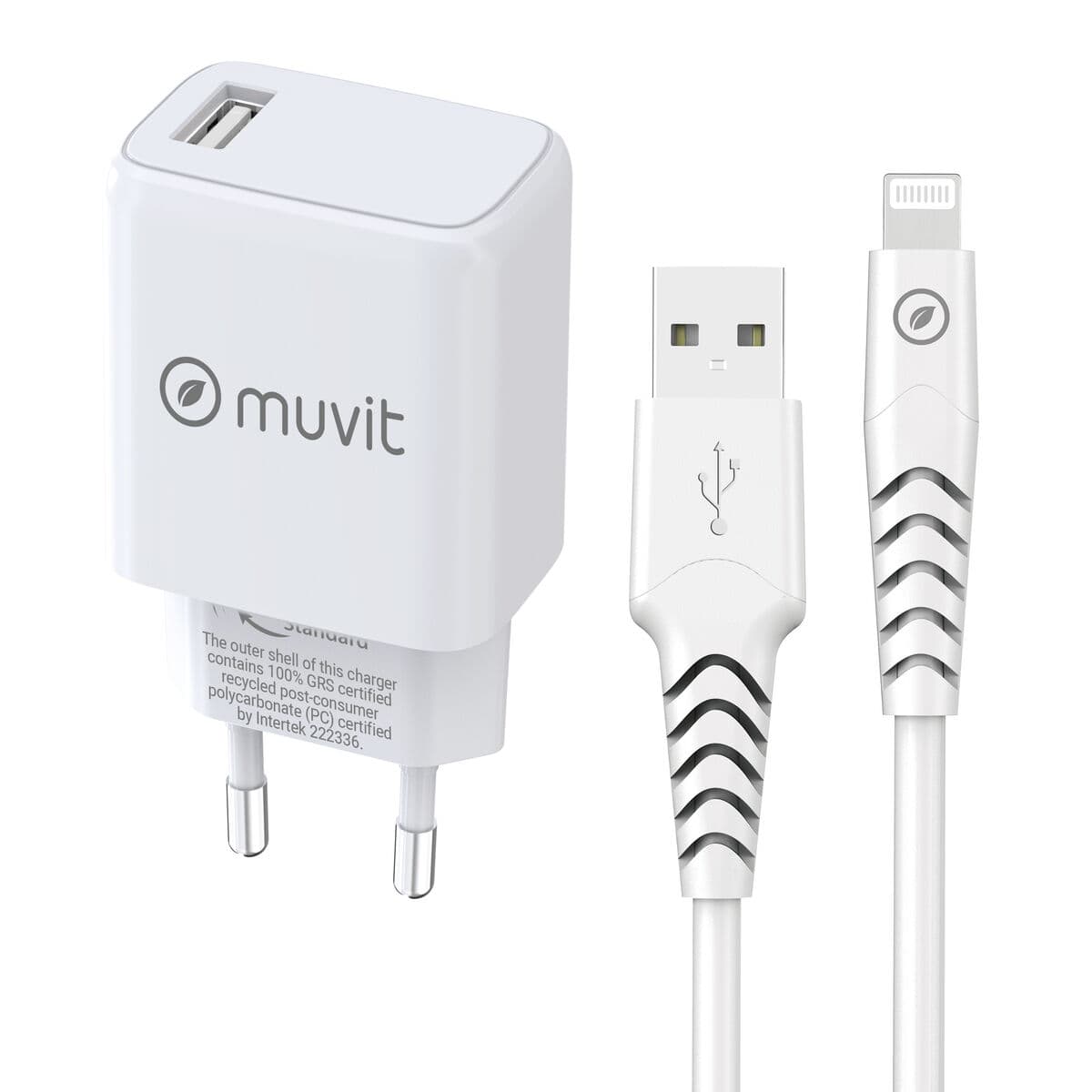Sieninis įkroviklis + USB A - USB-C kabelis Muvit for Change SN-TC170DS1E150A + DC-006 Balta 12 W