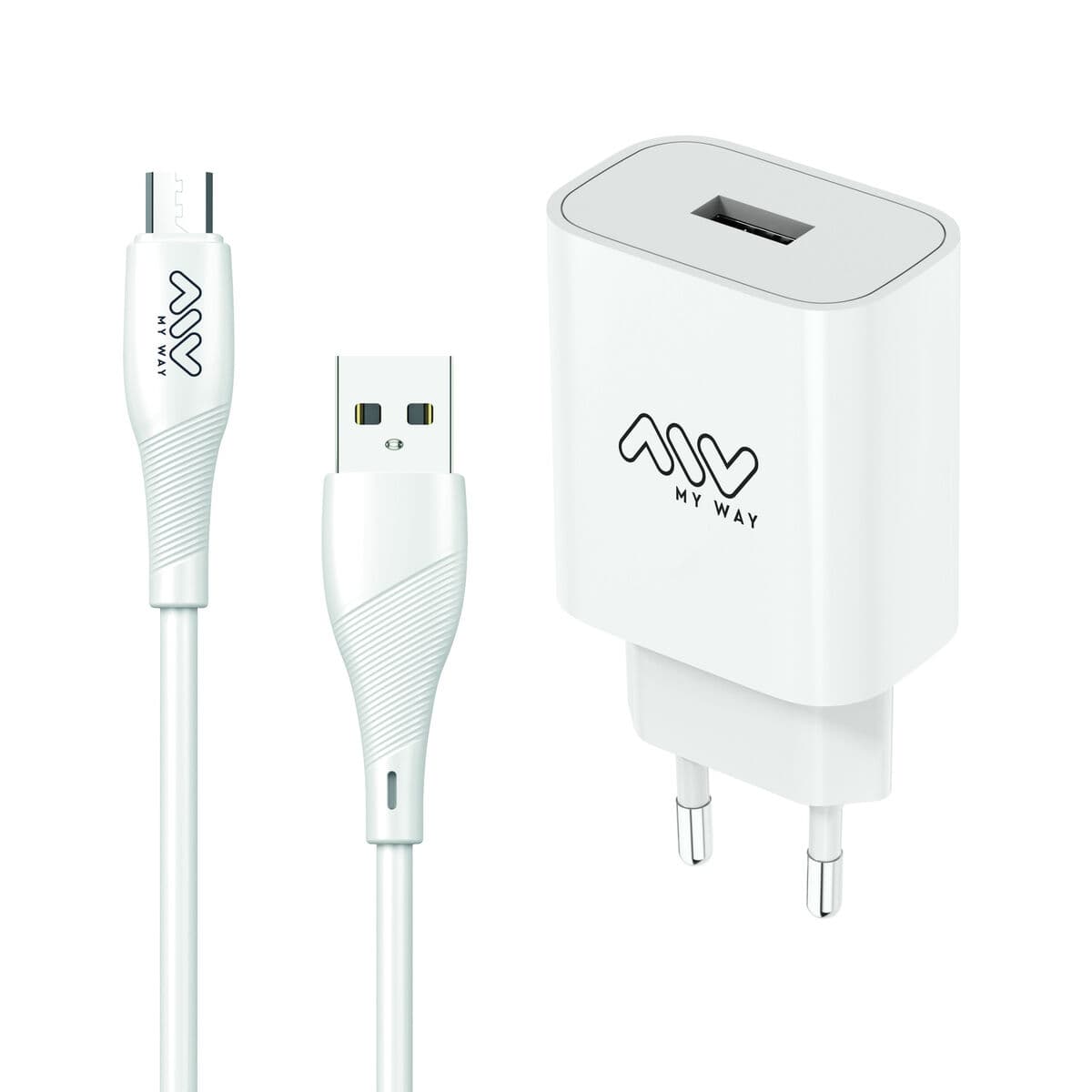 Wandladegerät + USB A zu USB-C-Kabel Myway Weiß 12 W