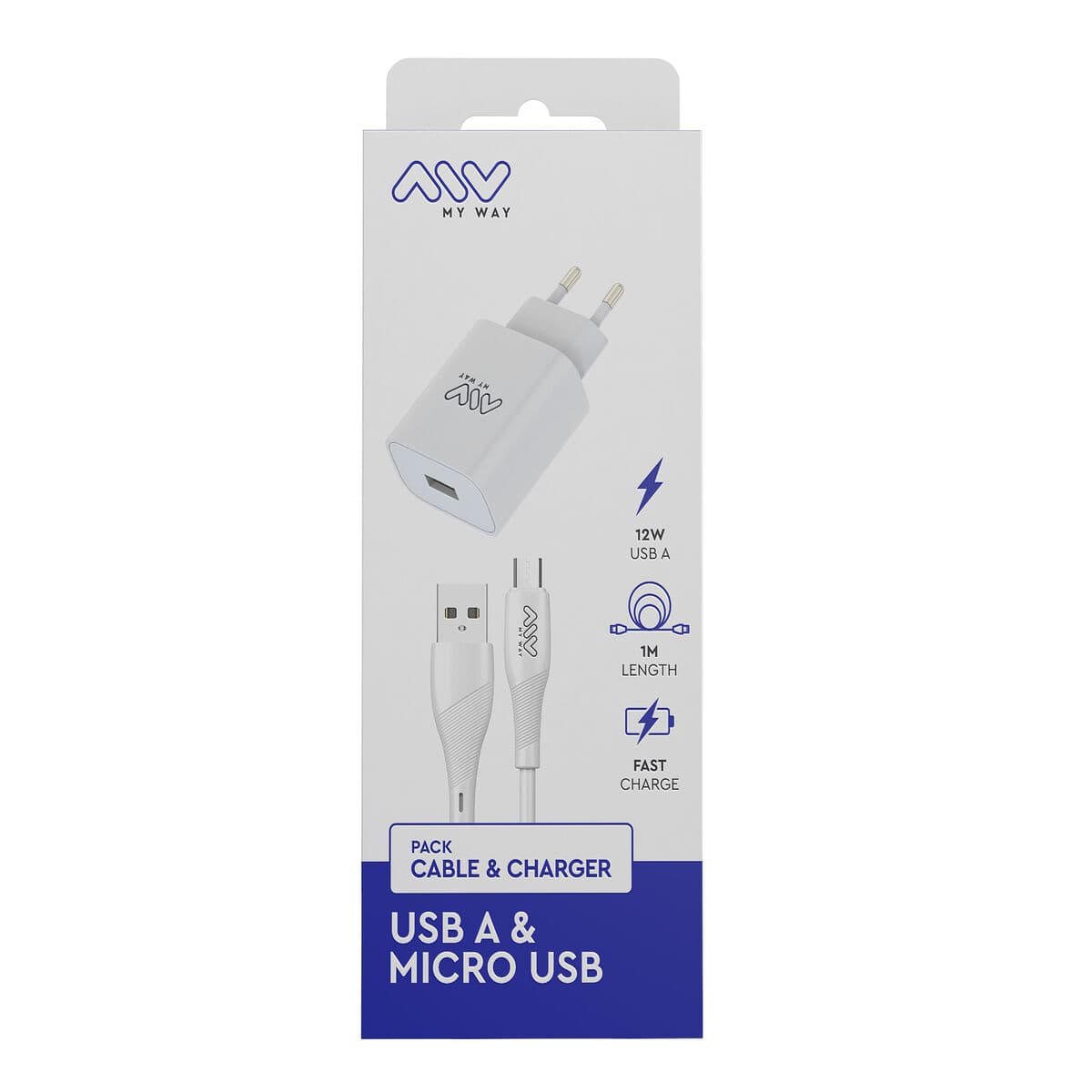 Väggladdare + USB A till USB-C Kabel Myway Vit 12 W - Image 3