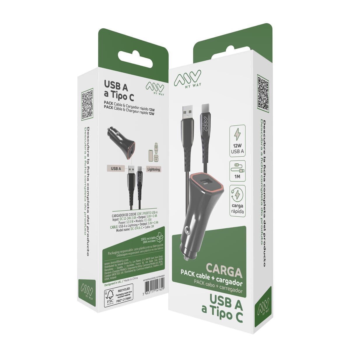 Ladegerät fürs Auto Myway 1,2 m Schwarz - Image 5