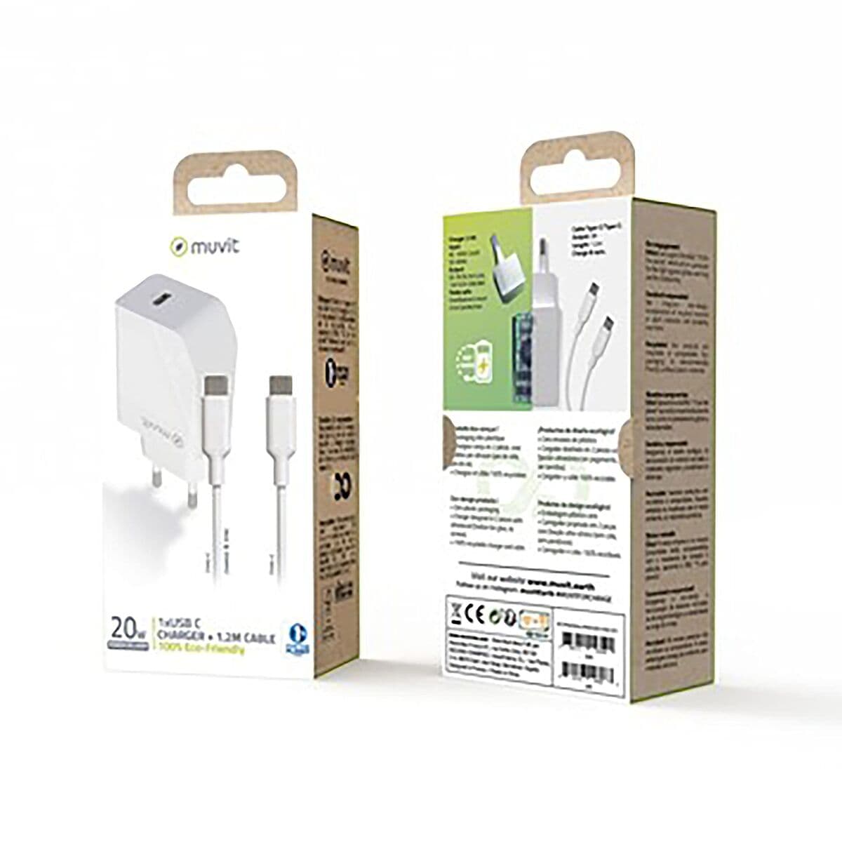 Väggladdare + USB-C kabel Muvit Vit 20 W - Image 3