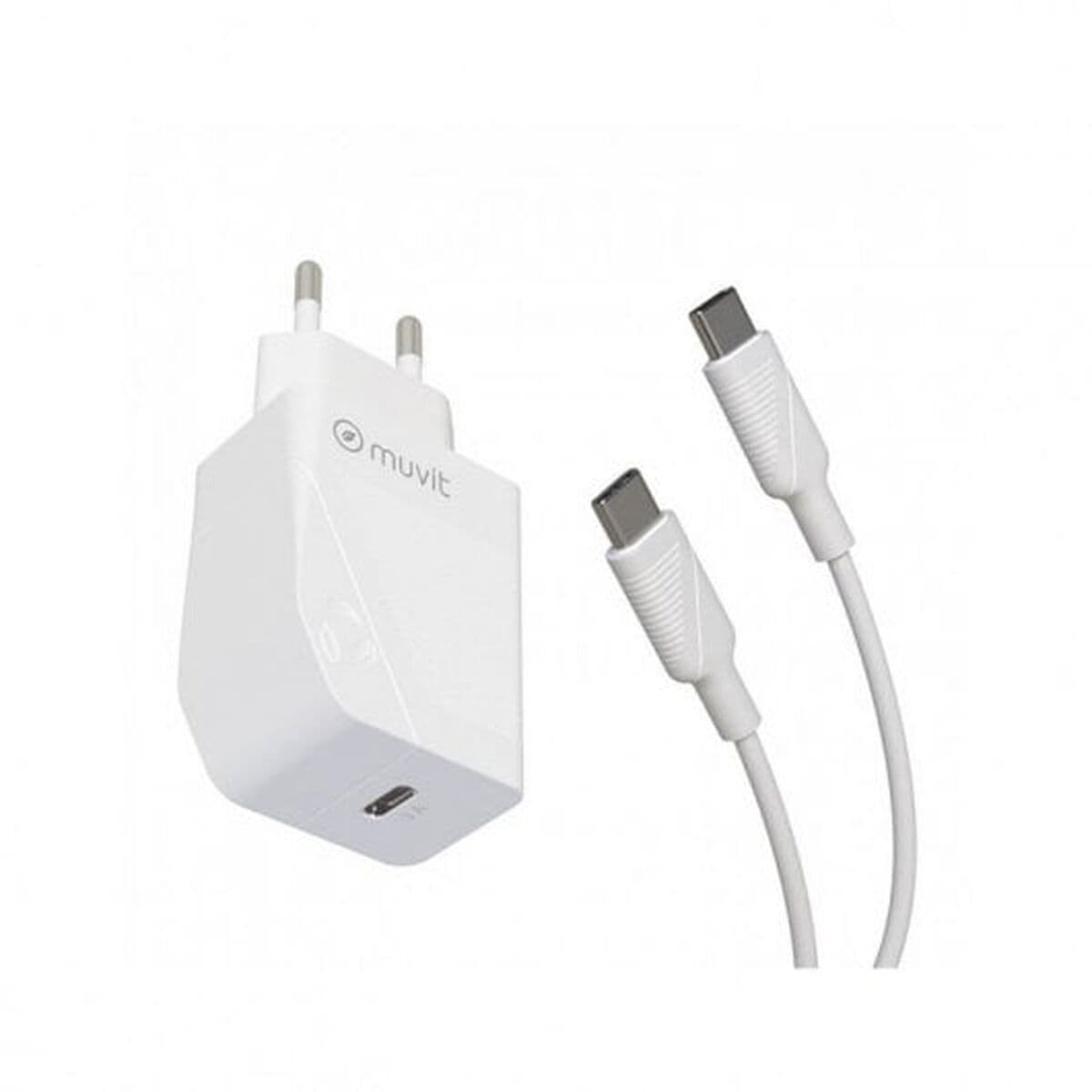 Väggladdare + USB-C kabel Muvit Vit 20 W - Image 9