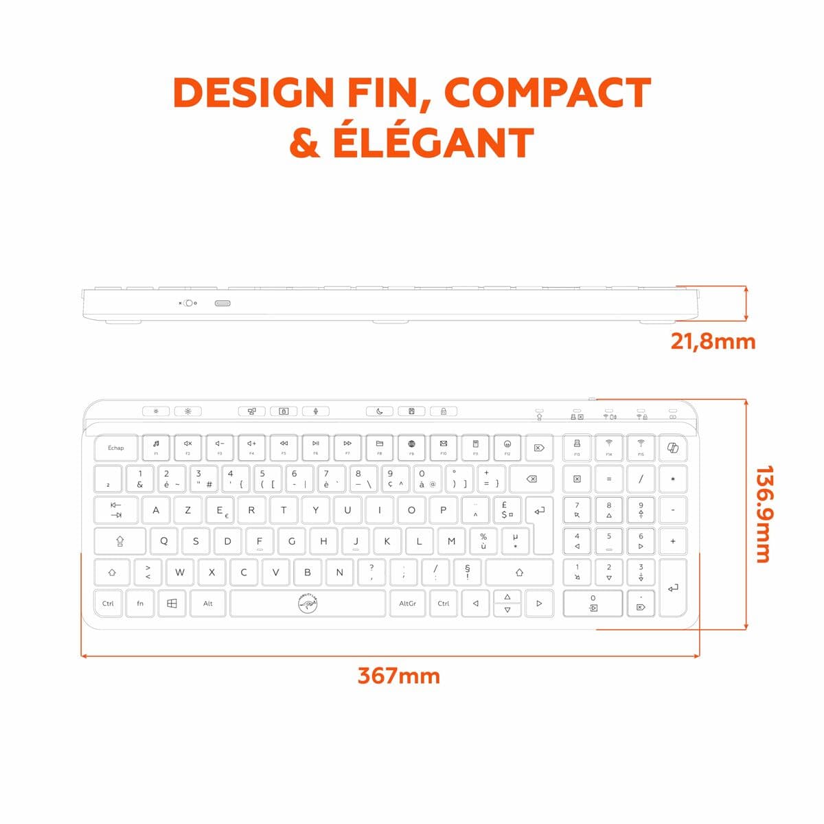 Clavier Mobility Lab KP450W Compact Noir Gris - Image 12