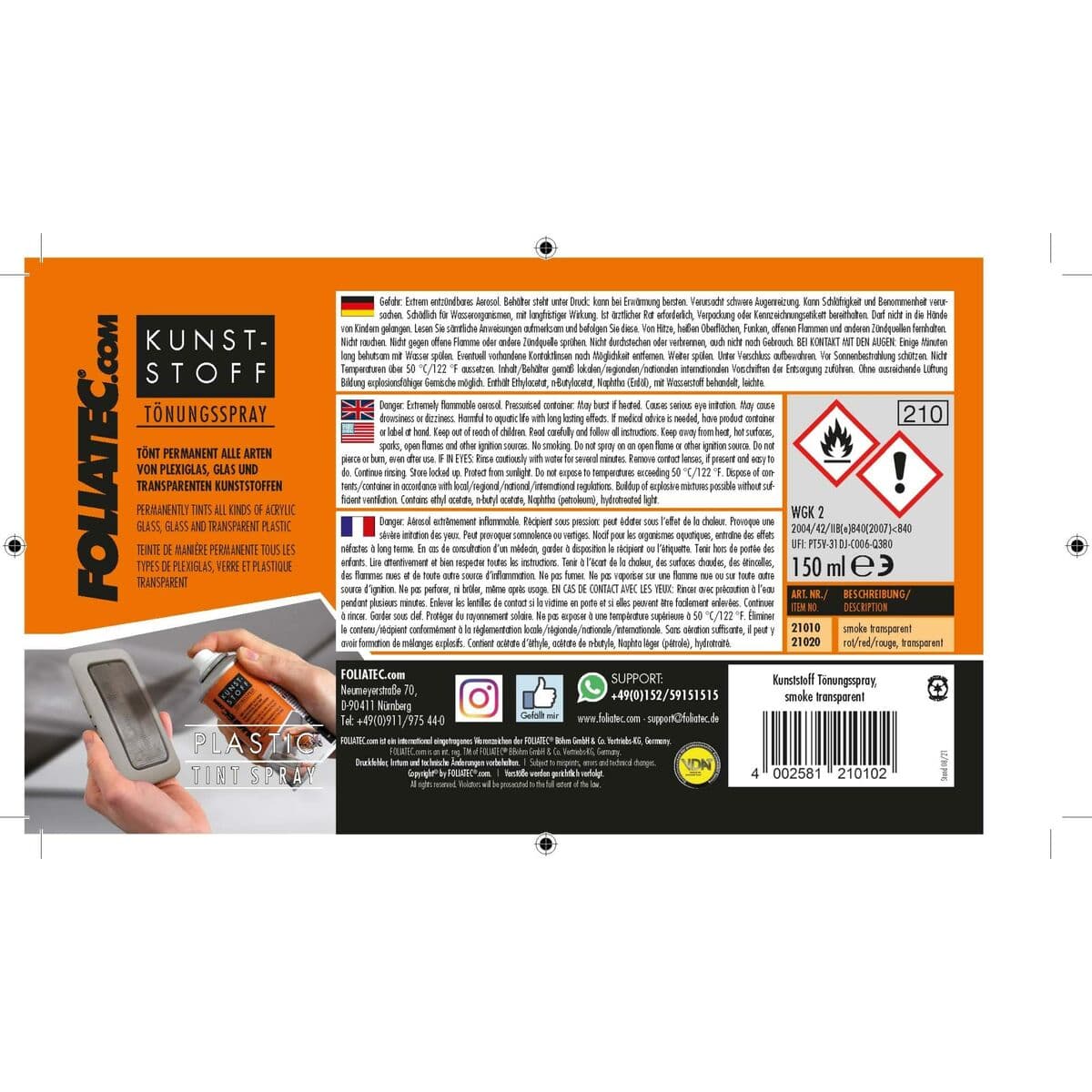 Boja u spreju Foliatec 21020 Crvena Boja Prozirni 150 ml - Image 4