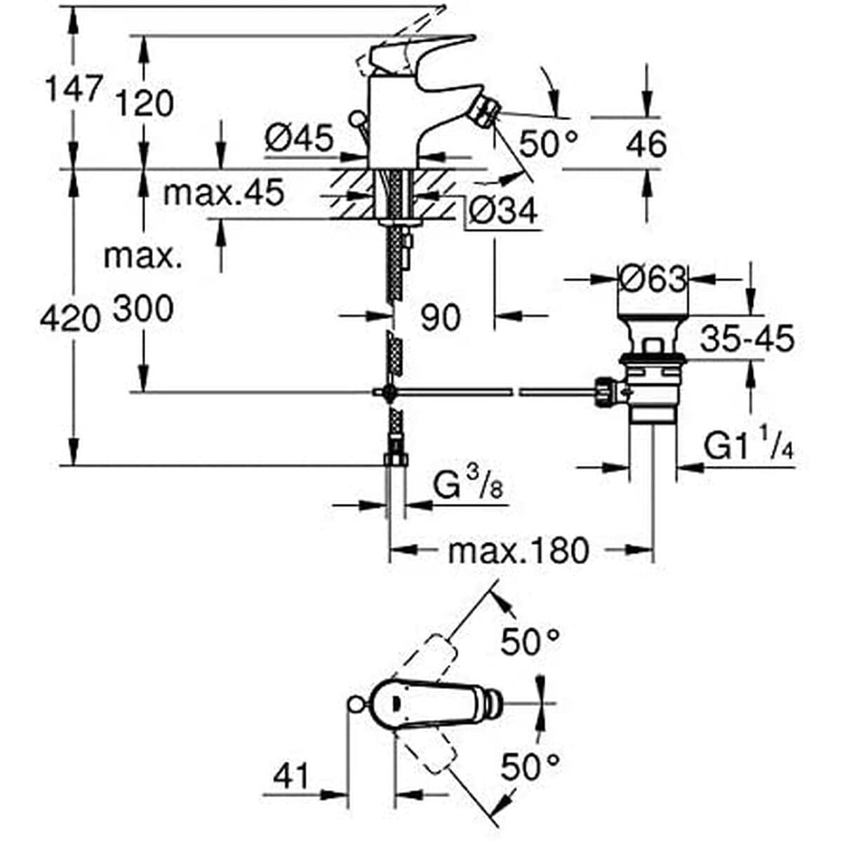 Egykarú Csap Grohe 23770000 Bidé - Image 2