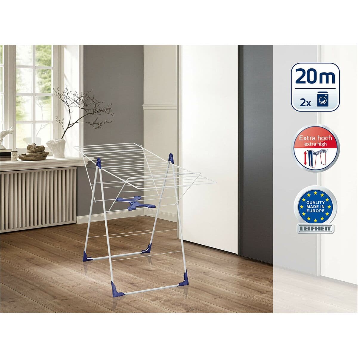 Wäscheständer Leifheit 81408 CLASSIC 200 Flex Stahl Polypropylen Kunststoff Blau Weiß 20 m - Image 6
