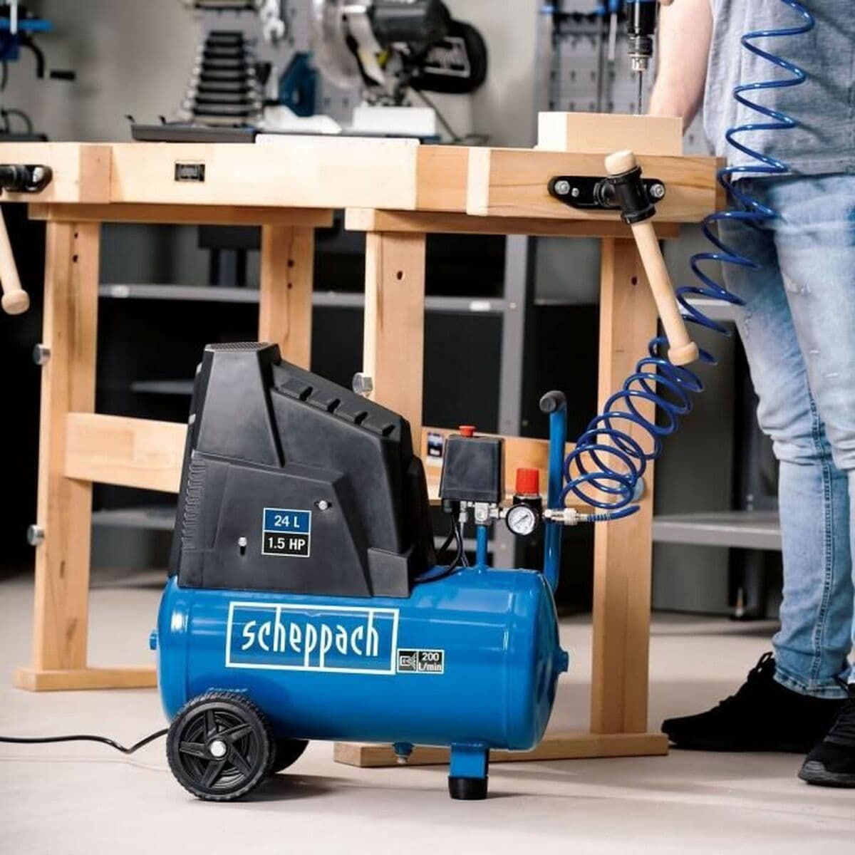 Kompresor Zraka Scheppach HC30OX Vodoravno 1100 W 8 bar 24 L - Image 5