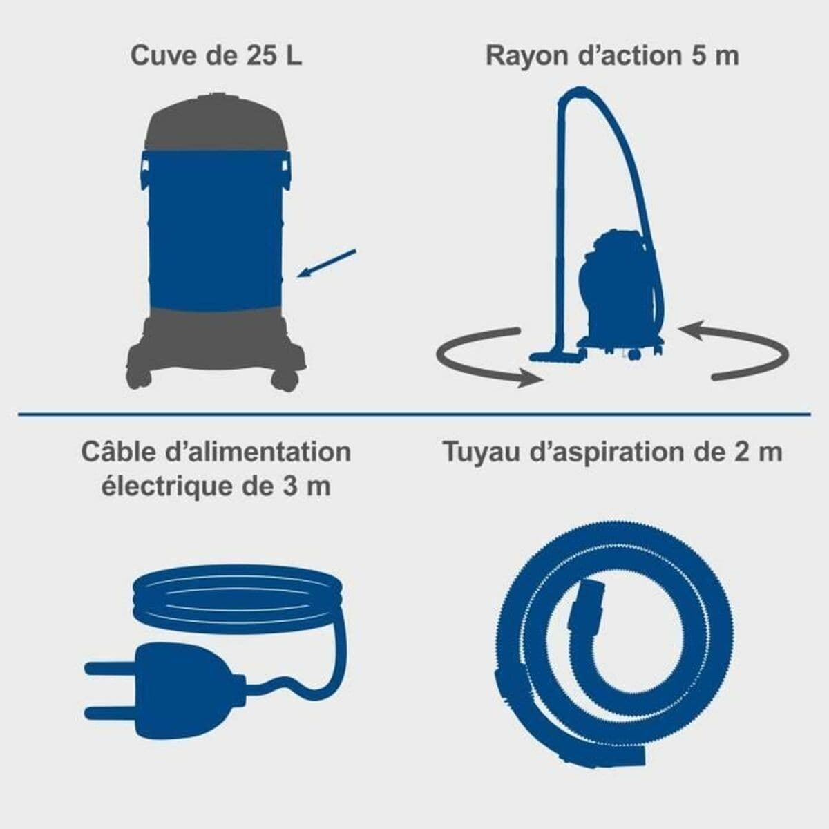 Aspirapolvere a umido e a secco Scheppach 1200 W 20 kPa 25 L - Image 5