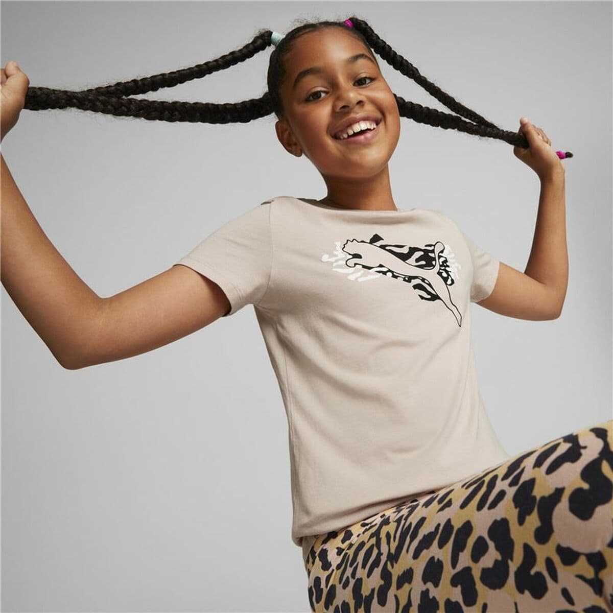 Camiseta de Manga Corta Infantil Puma Beige - Image 3