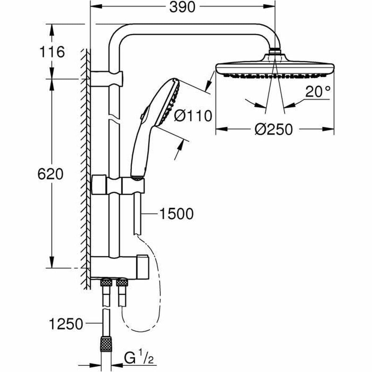 Columna de Ducha Grohe Vitalio Start System 250 Negro ABS - Image 3