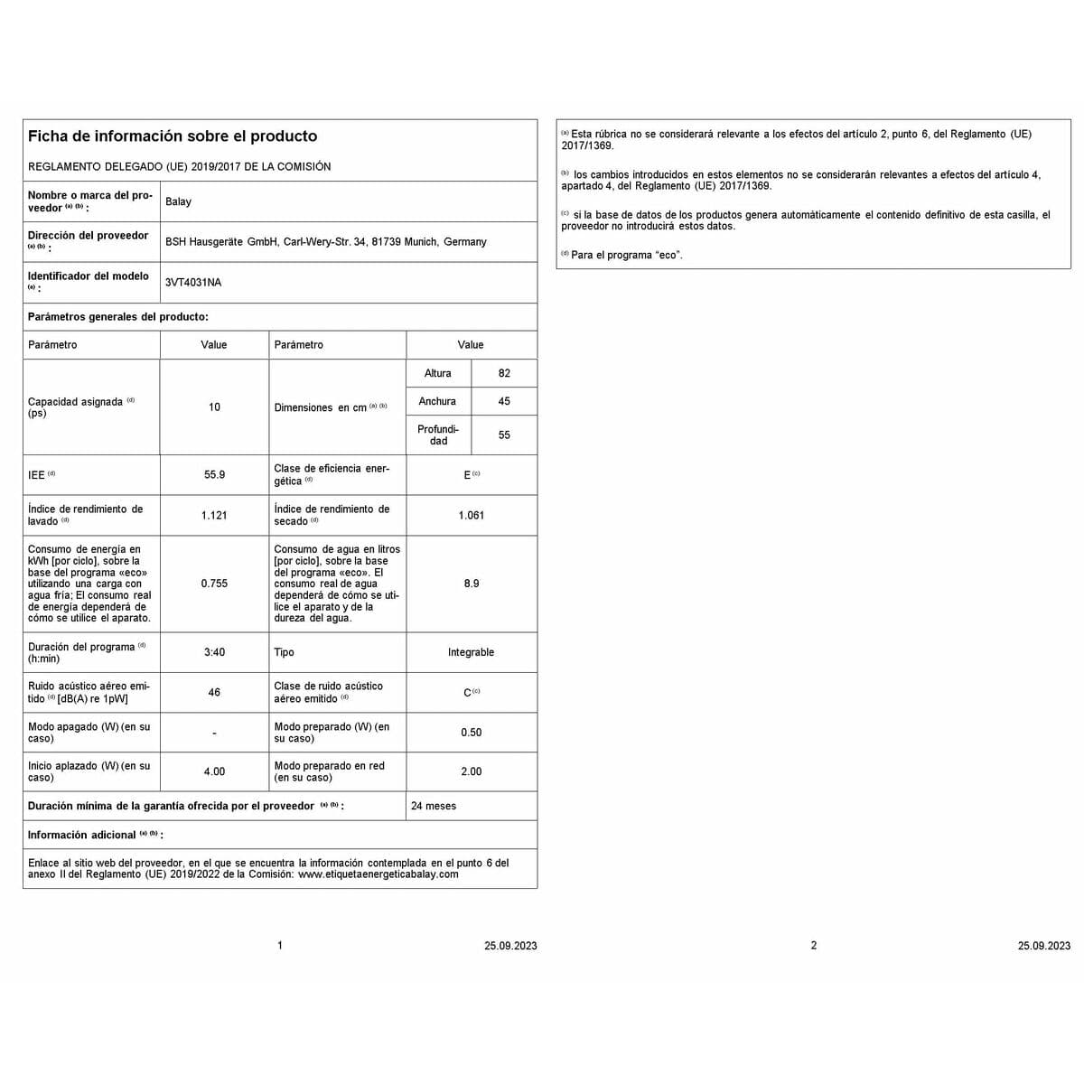 Nõudepesumasin Balay 3VT4031NA 45 cm Integreeritav - Image 2