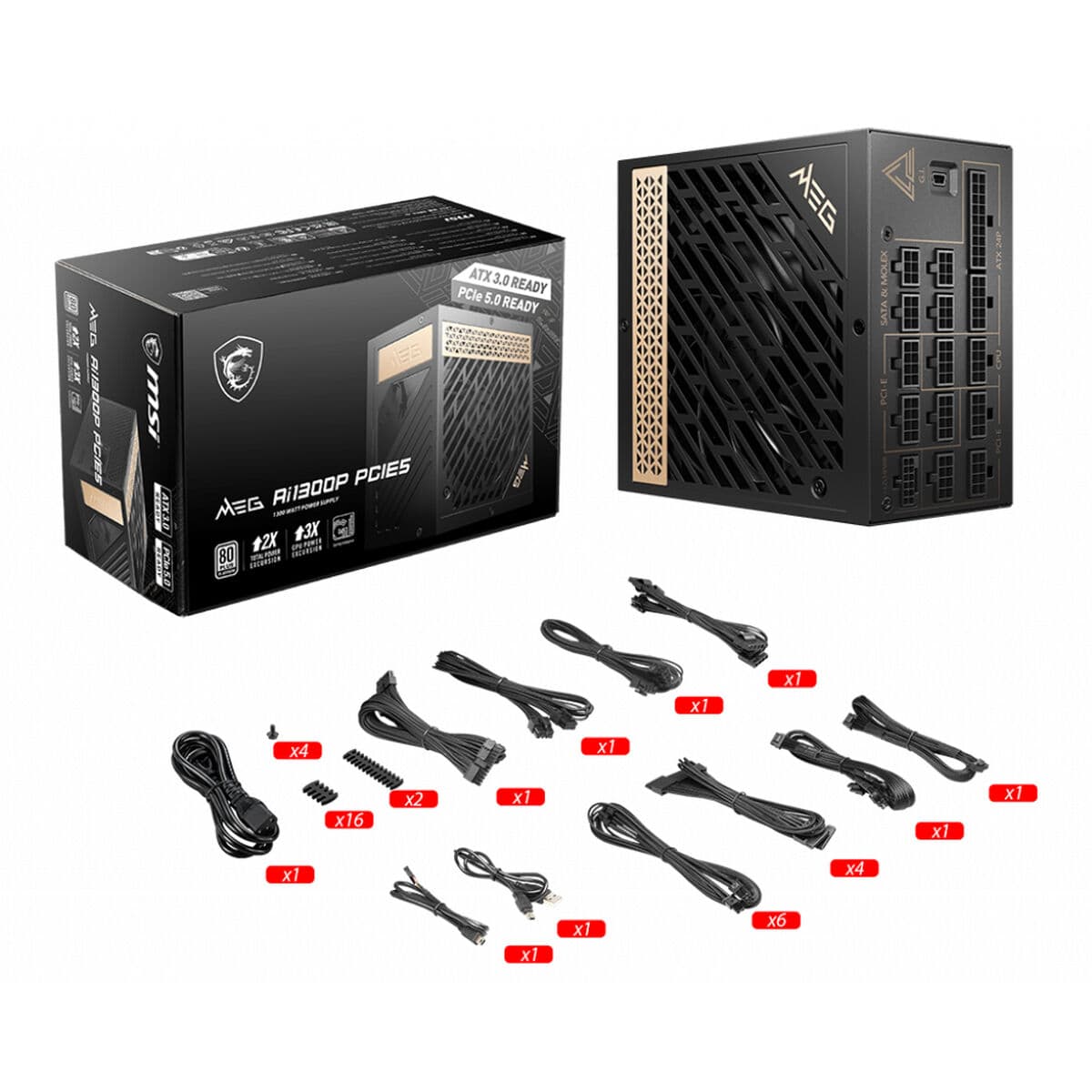 Fonte di Alimentazione MSI MEG AI1300P PCIE5 1300 W 130 W 80 Plus Gold - Image 3