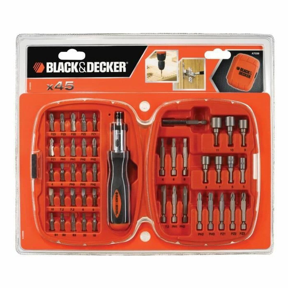 Set vrhova odvijača Black & Decker A7039 -XJ 45 Dijelovi Hex Phillips Pozidriv Torx - Image 2