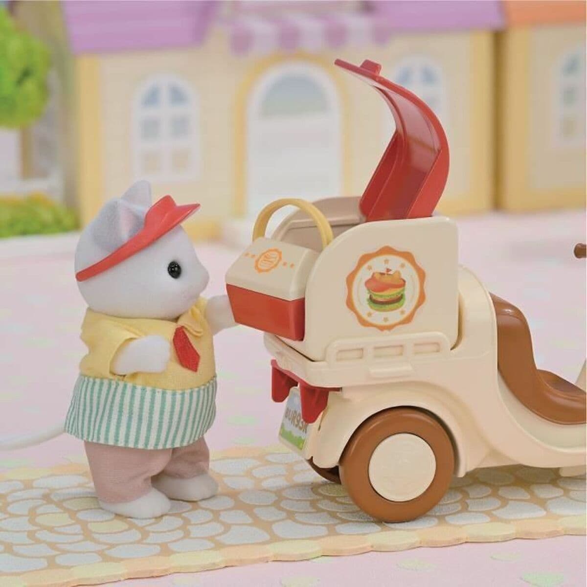 Zubehör für Puppenhaus Sylvanian Families Puesto de hamburguesas - Papa Latte Cat y Scooter 30 Stücke - Image 5